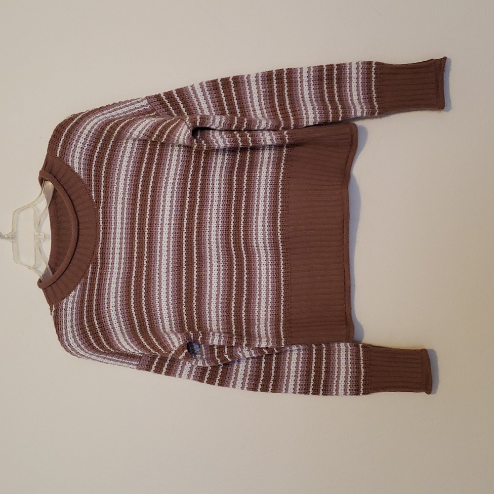 Pink Rose - Mock Crew neck striped long sleeve sweater